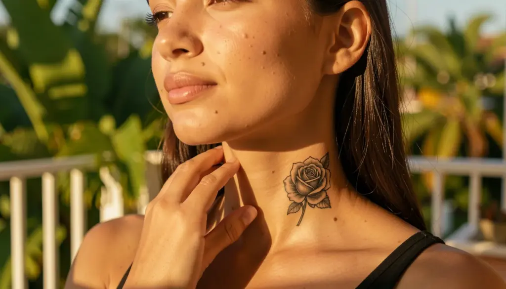 44 Ideias de Tatuagem de Rosa no Pescoço para Você se Inspirar